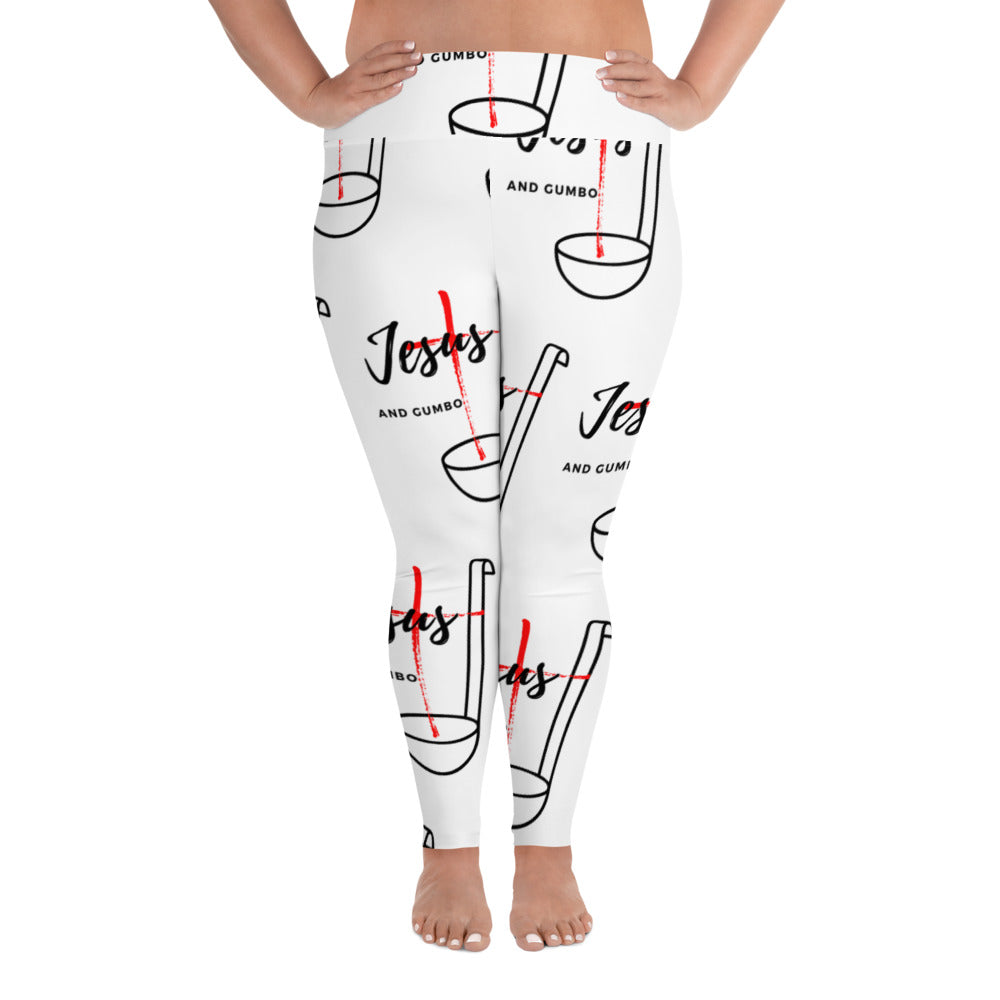 Jesus and Gumbo Plus Size Leggings (White)